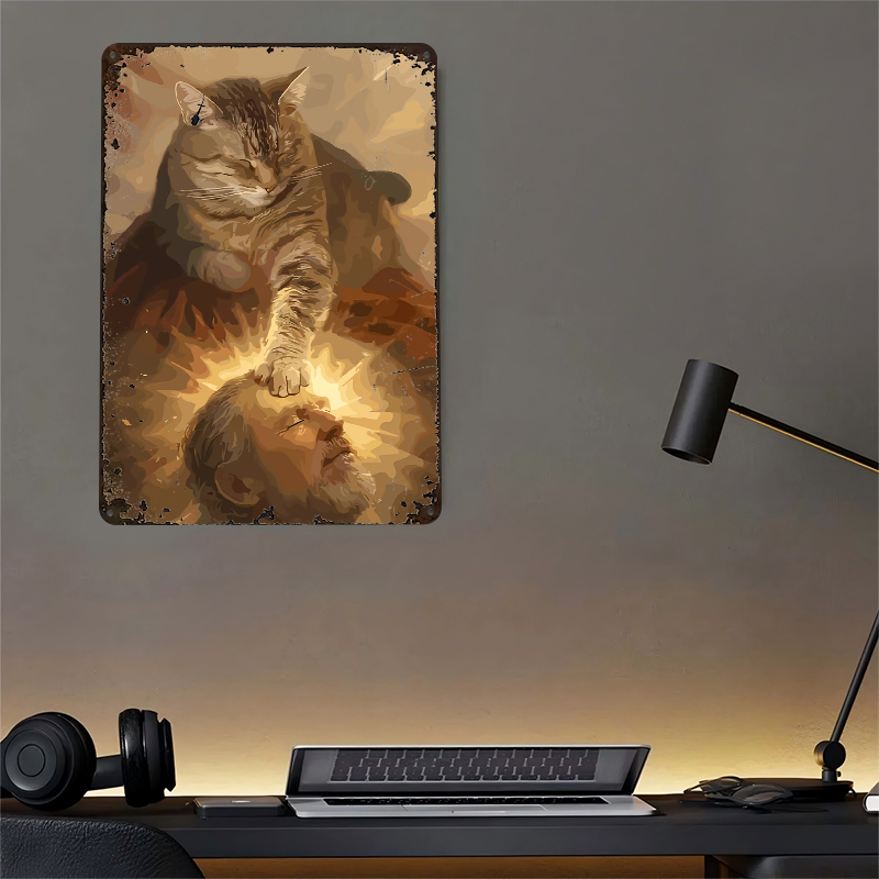 Cat Blessing a Man Tinplate Po - огляд і ціна Desk Room Setup