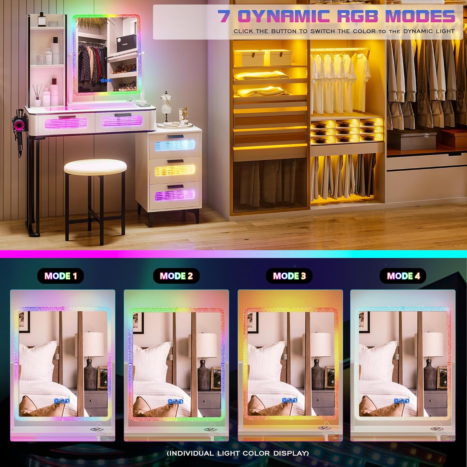 RGB Makeup Vanity Desk with Wi - огляд і ціна Desk Setup Charging Station