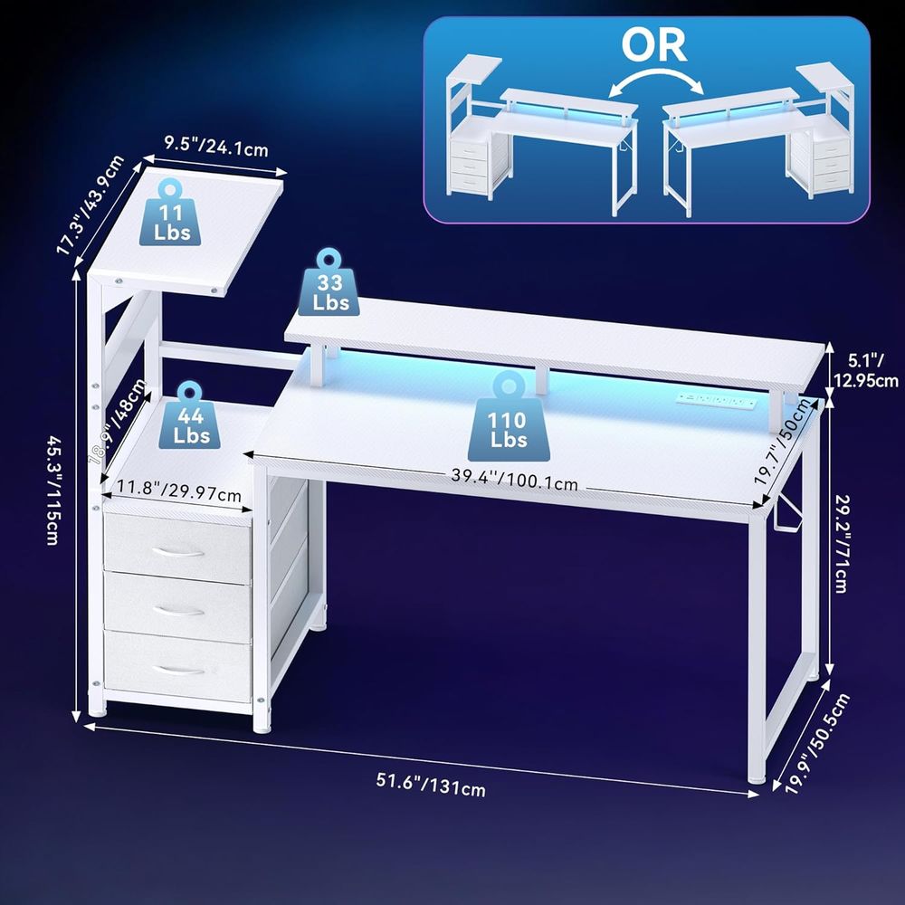 White 52 L-Shaped Gaming Desk  - огляд і ціна Gaming Setup Desk